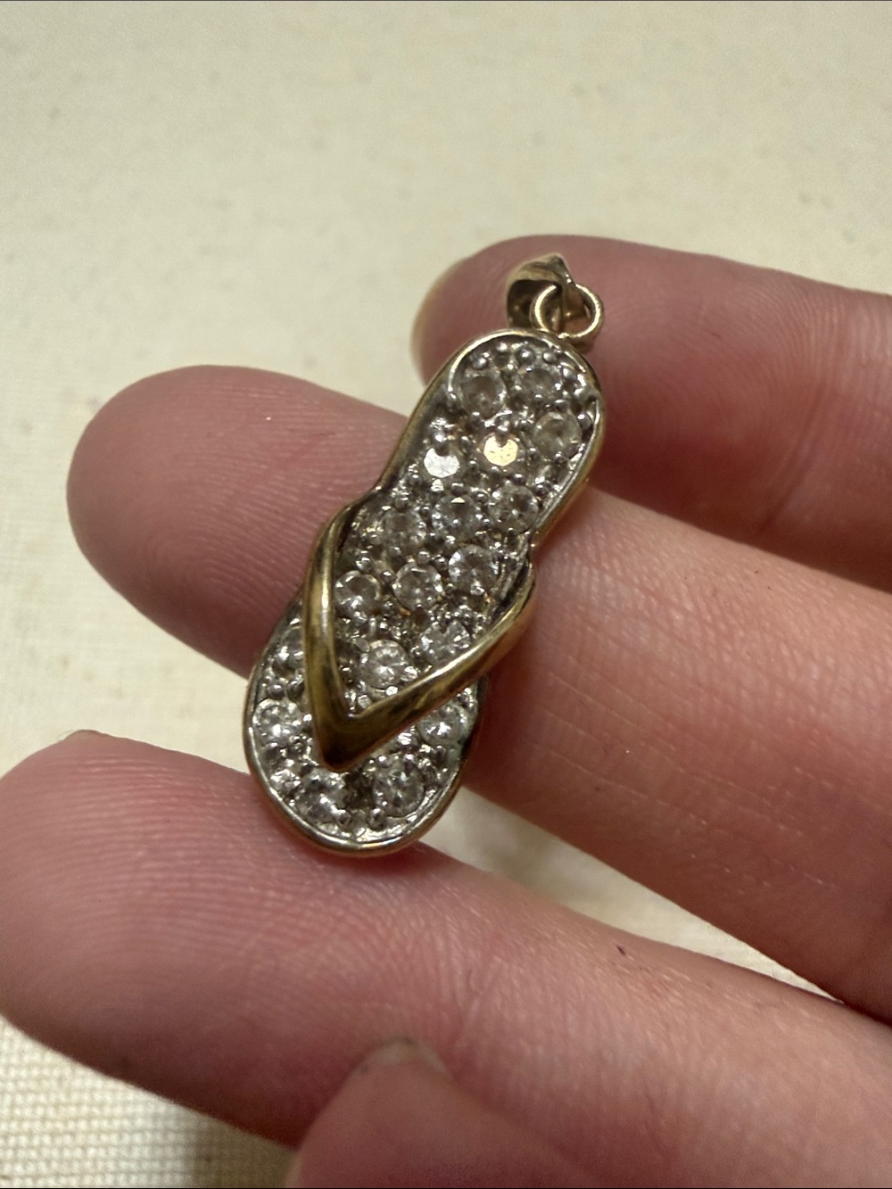 Sterling Silver 925 Gold-Tone Crystal Flip Flop Pendant Necklace
